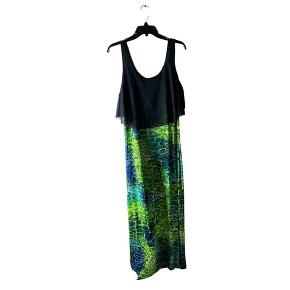 Just Love Maxi Dress Size Medium Side Slit Colorblock Top Sheer Sleeveless - Picture 10 of 10